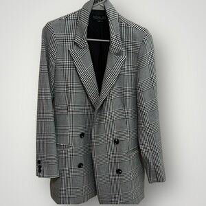 Rachel Zoe Black White Checkered Plaid Open Front Boyfriend Blazer Women Size M
